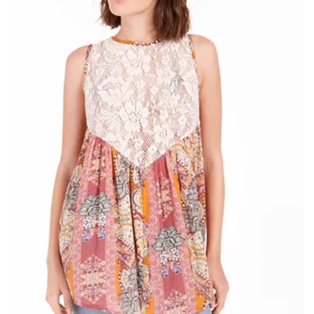 Free People Count Me InTrapeze floral Tunic combo Top Size Medium